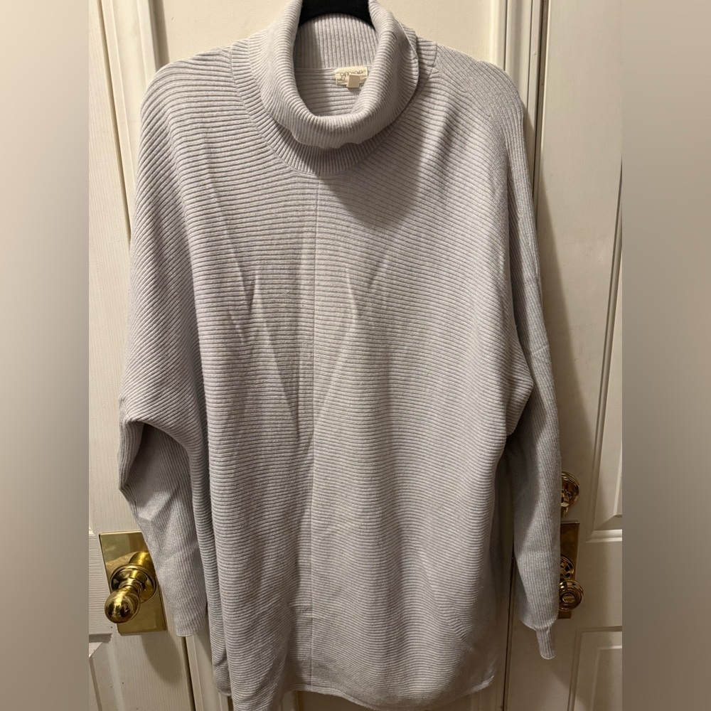 Greige Soft Ribbed Cowl Neck Sweater